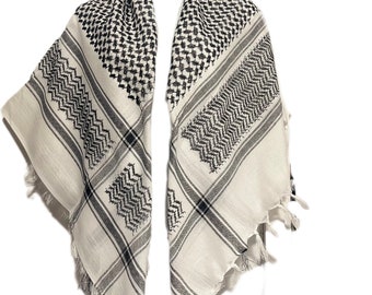 Keffiyeh Scarf: Houndstooth Arab Hatta Muslim Turban Palestenian Arafat Kuffiya shemagh - 100 % Cotton Head & Neck Wrap with tassles -Unisex