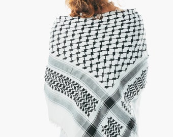 Bufanda Shemagh: Houndstooth Árabe Hatta Musulmán Turbante Palesteniano Arafat Kafiya Keffiyeh - 100 % Algodón Cabeza y Cuello Envoltura con borlas - Unisex