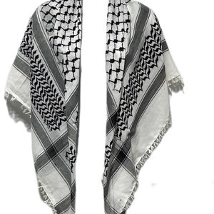 Écharpe keffieh : pied-de-poule arabe hatta musulman turban palestinien Arafat Kafiya Shemagh 100 % coton foulard avec pompons unisexe image 3