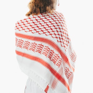 Sciarpa Shemagh: pied de poule arabo Hatta turbante musulmano palesteno Arafat Kafiya Keffiyeh 100% cotone avvolgente per testa e collo con nappe unisex Red on White