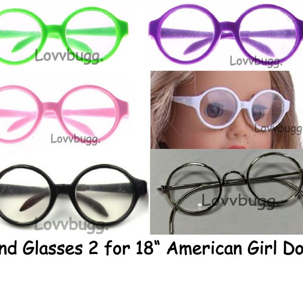 Group 2 Glasses Round for 18 inch American Girl Doll Costume Accessory Green Purple Pink White Black Silver Encanto Harry Potter Wizard