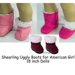 Furry Shearling Uggly Boots Pink or Brown for American Girl 18 inch or Bitty Baby or Baby Born Doll Furry Suede Cold Weather Shoes Accessory