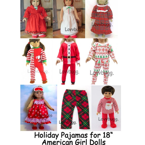 Group 1 Pajamas Holidays-- Christmas Plaid One-Piece Footie Santa Holiday Hearts Sleep Pants Claus-for American Girl & Boy 18" Doll Clothes