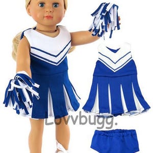 Royal Blue Cheerleader Outfit Skirt & Pom-Poms for 18inch American Girl Sports Games Halloween also fits Baby Doll Clothes