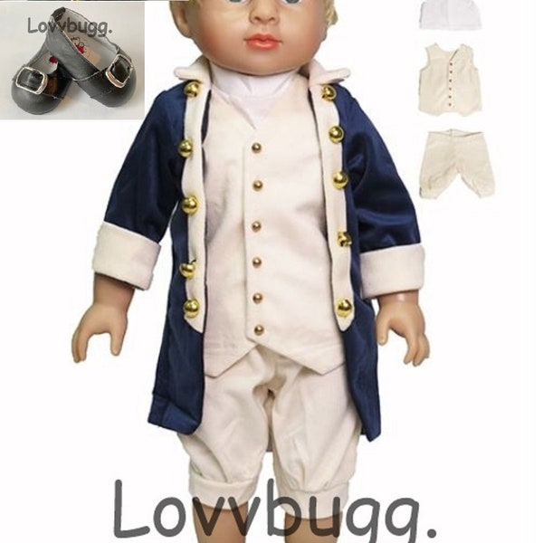 Colonial Boy / Man Costume for 18 inch American Girl Boy Doll Clothes 4pc Set plus Tricorn Hat Buckle Shoes--or Complete Set--PERFECTION!