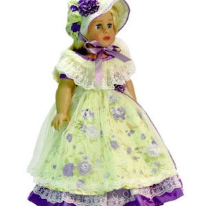 Purple and Ivory Colonial Roses Gown Dress with Hat Costume for Felicity or Elizabeth for 18 inch American Girl Doll Clothes