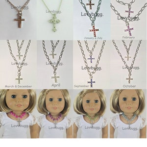 Silver Cross Necklaces for Girl & Doll 18&quot; American Girl or Other Dolls Birthstone Jewelry Accessory Crucifix