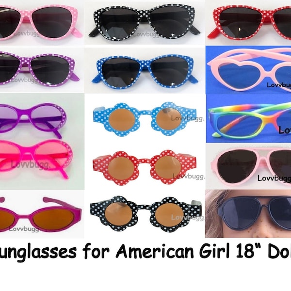 Lovvbugg Sunglasses 1 Dots Pink Black Red Purple Blue Hearts Sparkles Aviator Flowers FOR 18 inch American Girl 18" Doll Accessories