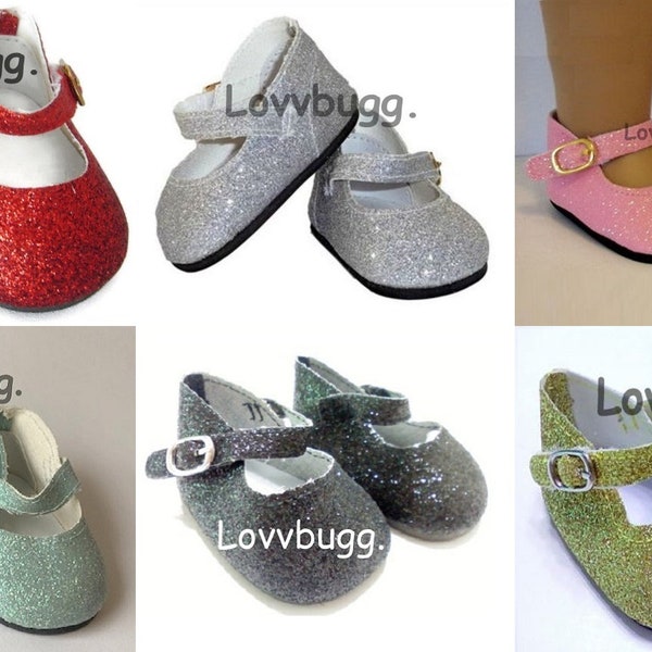 Sparkle Glitter Mary Janes Dorothy Ruby Slippers for 18 inch American Girl or Bitty Baby or Baby Born Doll Shoes