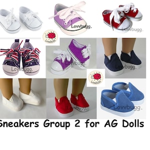 Canvas Sport or Everyday Sneakers Group 2 White Lavender Red Stars Purple Navy Royal for 18&quot; American Girl or Baby or Doll Shoes