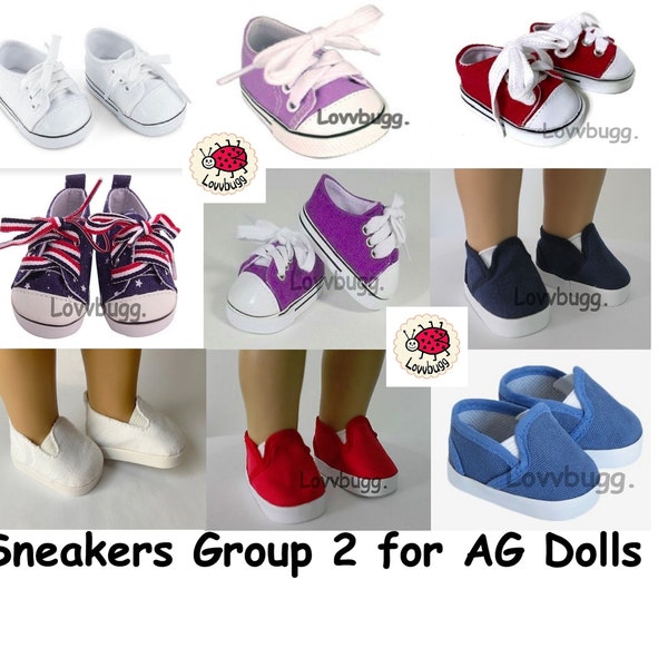 Canvas Sport or Everyday Sneakers Group 2 White Lavender Red Stars Purple Navy Royal for 18" American Girl or Baby or Doll Shoes
