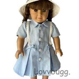 Lovvbugg® Travel Dress Repro with Hat for Molly McIntire 18 inch American Girl 1940&#39;s Historical Doll Clothes Reproduction