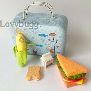 Blue School Lunchbox Set for 18 inch American Girl or Bitty Baby or Baby Born Doll Accessory