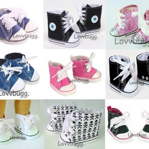 LovvbuggToo SALE! Canvas Sport or Everyday Sneakers Group 3 High Tops Black Pink Blue Denim for 18&quot; American Girl or Baby Doll Shoes