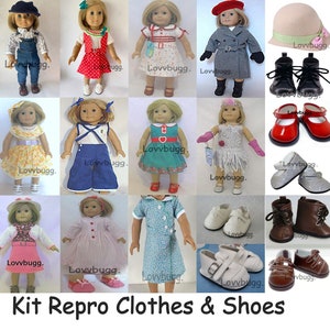 Repro Kit Clothes for 18in American Girl 1930's Overalls Reporter Coat Summer Pajamas Blooms Flapper School Gown Birthday Shoes Cloche Hat