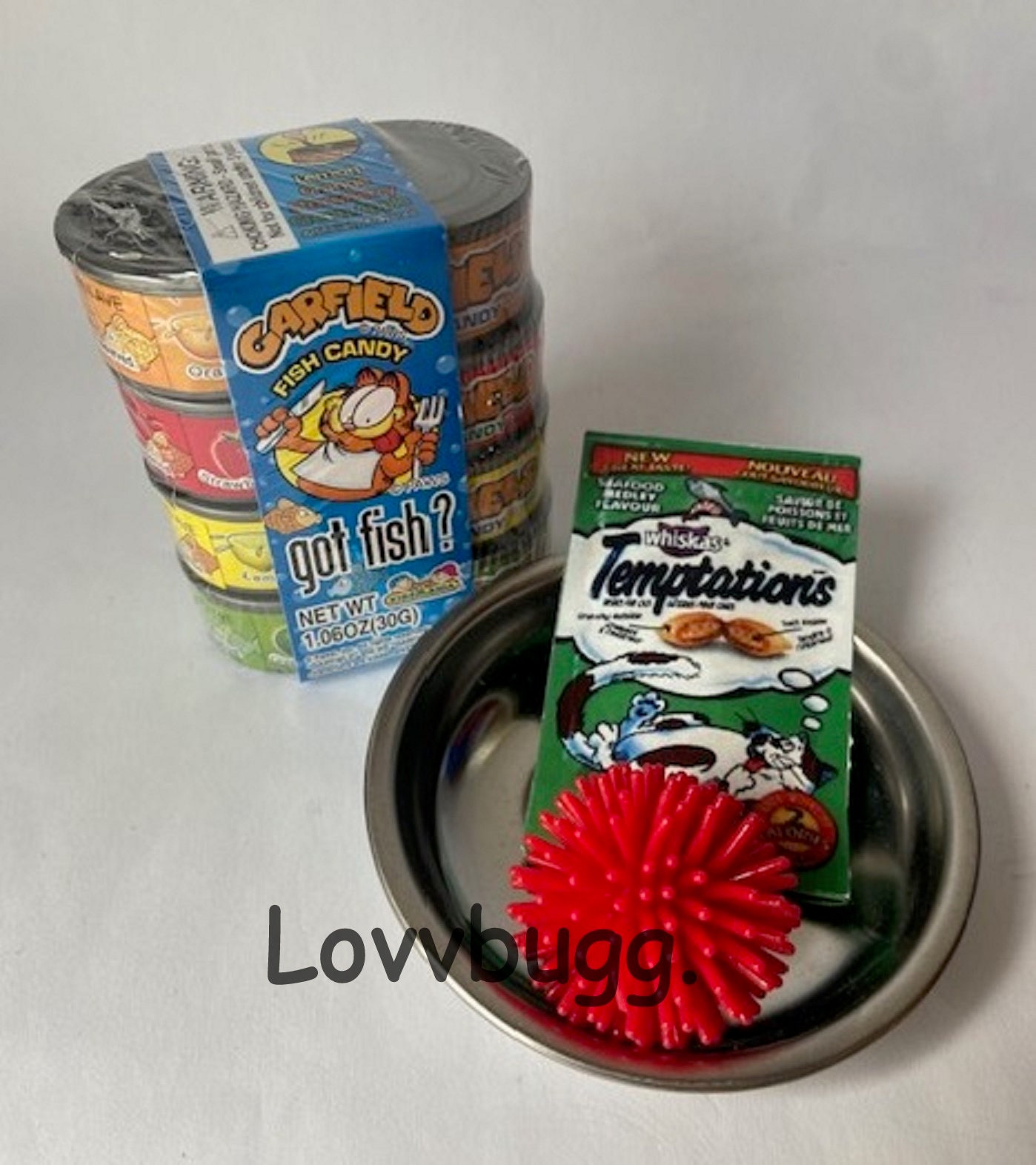 Cat Food Tins with Bowl, Treats and Toy for American Girl 18 inch Doll Pet Accessory