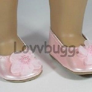 Pink Sweet Flower Flats Patent Doll Shoes for 18 inch American Girl or Bitty Baby or Baby Born Doll Shoes LovvbuggToo