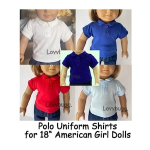 Lovvbugg Polo Shirt for 18&quot; American Girl or Boy Dolls --White, Red, Blue, or Light Blue--Perfect Parochial or Private School Uniform