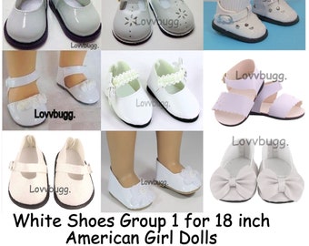 White Shoes Group 1 Summer, Bridal, First Holy Communion for 18 inch American Girl or Bitty Baby or Baby Born Doll Shoes