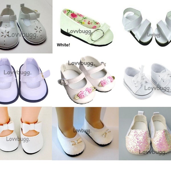 White Shoes Group 2 Summer Sandals Bridal Communion Sneakers for 18 inch American Girl or Bitty Baby or Baby Born Doll Shoes