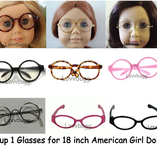 Group 1 Glasses for 18 inch American Girl 18" Doll Accessory Repro Wire Frames 1940's Tortoise Shell Pink Gold Silver Molly Black Wizard