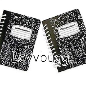 Two Mini Composition Notebooks School Supplies for 18 inch American Girl or Bitty Baby or Baby Born Doll Accessory