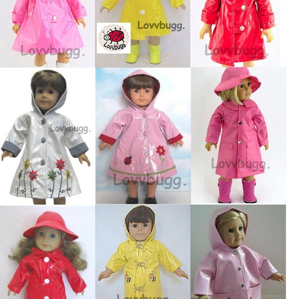 Raincoats for 18 inch American Girl Dolls Red Pink Yellow Flowers Bee Hat Hood or 15 inch Bitty Baby, Baby Born