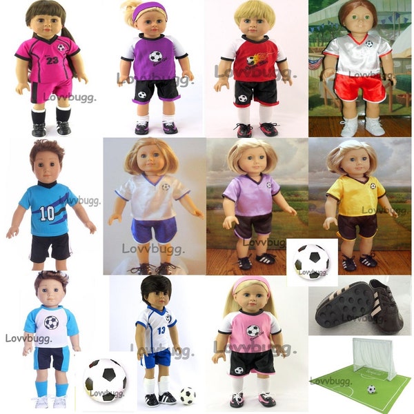 SALE Soccer Group 1 for 18" American Girls, Boys, Bitty Baby, Baby Born Doll Clothes *Some Complete* Blue Red Pink Purple Field Cleats Ball