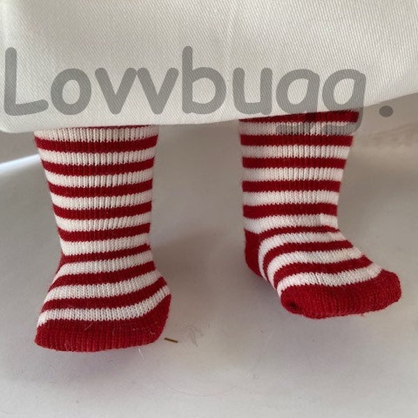 Red and White Stripe Socks for 18 inch American Girl or Boy, Bitty Baby, or Baby Born Dolls, go with Kirsten St Lucia Dress Soccer Uniform