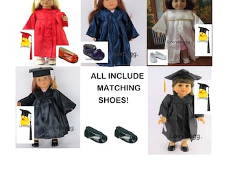 Graduation Set NOW INCLUDES DUCK!-Cap, Gown, Dress, Shoes Diploma for 18" American Girl Doll Many Other Dolls & Bears Red Navy White Black