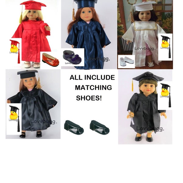 Graduation Set NOW INCLUDES DUCK!-Cap, Gown, Dress, Shoes Diploma for 18" American Girl Doll Many Other Dolls & Bears Red Navy White Black