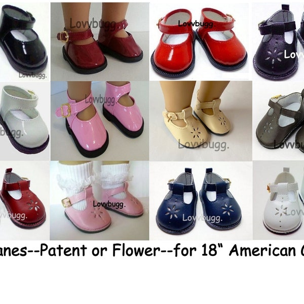 Mary Janes Patent or Flower Black Red White Pink Brown Blue Cream for 18 inch American Girl & Bitty Baby or Baby Born Doll Shoes LovvbuggToo