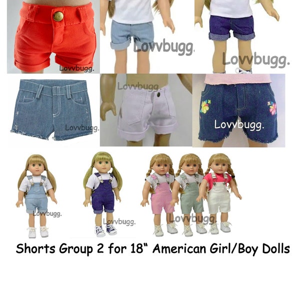 Summer Shorts & Short Overalls Group 2 for 18 inch American Girl or Bitty Baby or Baby Born Doll Clothes Denim Blue Cutoffs Orange White