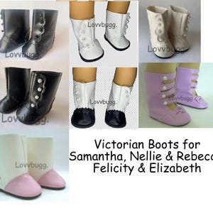 Victorian or Colonial Boots--Pink-Cream, Black-White, All-Black, Ivory, White, Black-w-White 18&quot; American Girl Samantha, Felicity Doll Shoes