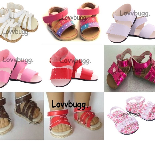 Sandalias Zapatos Grupo 1 Blanco, rosa, rojo, marrón, metálico, agua salada, floral, hawaiano para zapatos American Girl o Bitty Baby Doll de 18 pulgadas