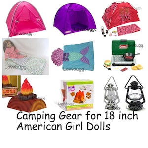Camping Accessories Tent Sleeping Bag Camp Fire Stove Dishes Lantern for 18 inch American Girl or Bitty Baby or Baby Born Doll Shoes