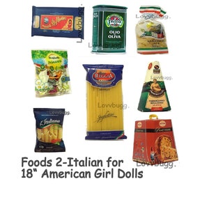 Foods Group 2 for 18 inch American Girl Dolls Italian Realistic Pasta Spaghetti Parmesan Cheese Salad Olive Oil Panettone