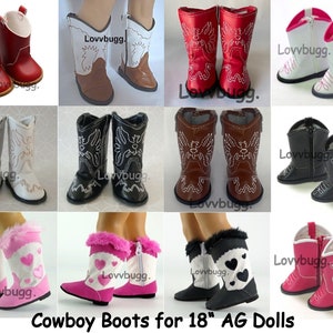 Western Cowboy Boots LovvbuggToo Red Black Pink Hearts Eagle FOR 18" American Girl or Baby Doll Shoes