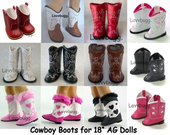 Western Cowboy Boots LovvbuggToo Red Black Pink Hearts Eagle FOR 18&quot; American Girl or Baby Doll Shoes