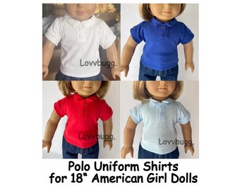 New! Lovvbugg Polo Shirt for 18" American Girl or Boy Dolls --White, Red, Blue, or Light Blue--Perfect Parochial or Private School Uniform