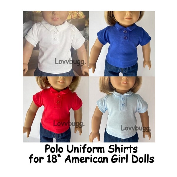 New! Lovvbugg Polo Shirt for 18" American Girl or Boy Dolls --White, Red, Blue, or Light Blue--Perfect Parochial or Private School Uniform