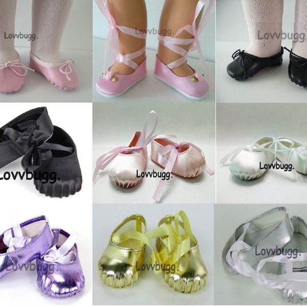 Ballet Slippers Toe/Pointe or Floor Pink Black White Silver Gold for 18inch American Girl Doll Shoes Dance Recital Costume Wedding Dress-Up