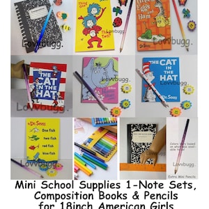 Note Set Mini School Supplies Accessory for 18&quot; American Girl Doll Accessories Seuss Cat Horton Eggs Fish Composition Thing Colored Pencils