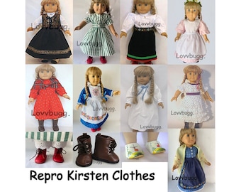 Repro Kirsten Clothes Dress Shoes Boots for 18" American Girl Doll Dirndl Summer Winter Birthday School Baking Gown Midsummer & Basket Trail