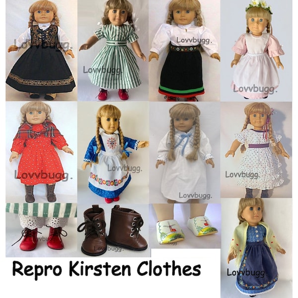 Repro Kirsten Clothes Dress Shoes Boots for 18" American Girl Doll Dirndl Summer Winter Birthday School Baking Gown Midsummer & Basket Trail