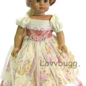 Colonial Roses Gown + Matching Bonnet Costume for Felicity or Elizabeth for 18 inch American Girl Doll Clothes