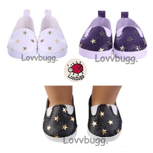 Stars Sneakers for 18 inch American Girl, Boy or Bitty Baby or Baby Born Doll Shoes White Navy Blue Black
