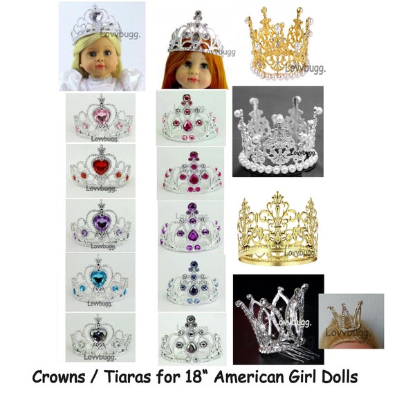 Crowns / Tiaras for 18 inch American Girl Dolls--Pearls Heart Silver Gold Pink Purple Ruby Red Diamond Clear Plastic Metal Rhinestones