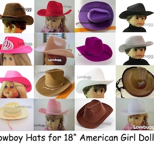 Cowboy Hats for American Girl 18 inch Dolls, Bitty Baby or Baby Born Clothes Accessory (12in head circ) White Brown Pink Black Red Gray