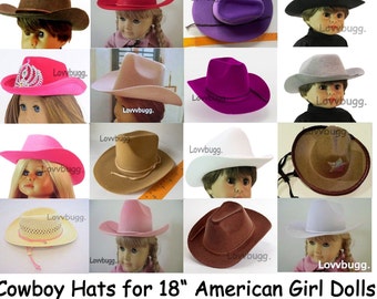 Cowboy Hats for American Girl 18 inch Dolls, Bitty Baby or Baby Born Clothes Accessory (12in head circ) White Brown Pink Black Red Gray